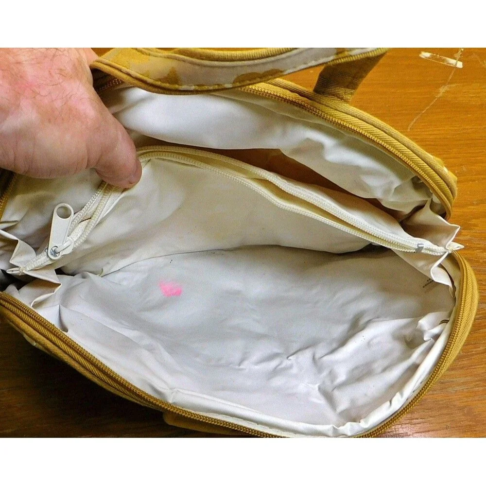 Pair of Vintage Gold and White Patterned Makeup Bags